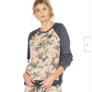 KORAL Olvera Metallic Camo Long Sleeve Raglan Drawstring Sweatshirt M